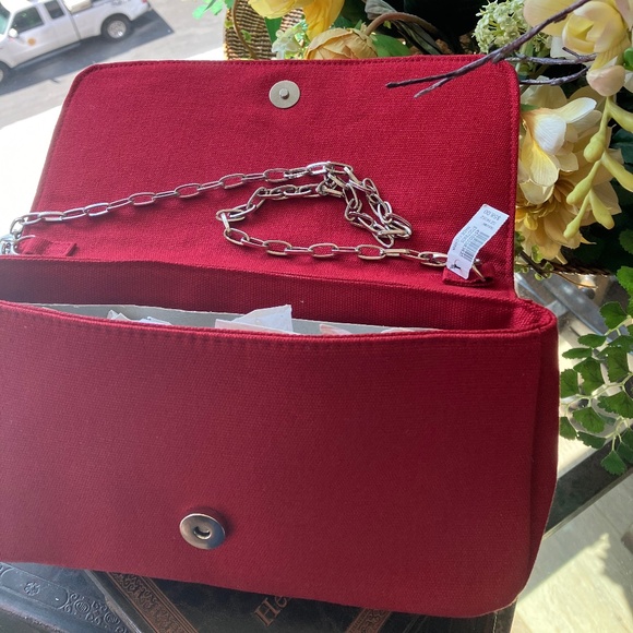 WHBM Evening Bag Red/Silver Jeweled with Silver Chain Shoulder Strap - Picture 2 of 4
